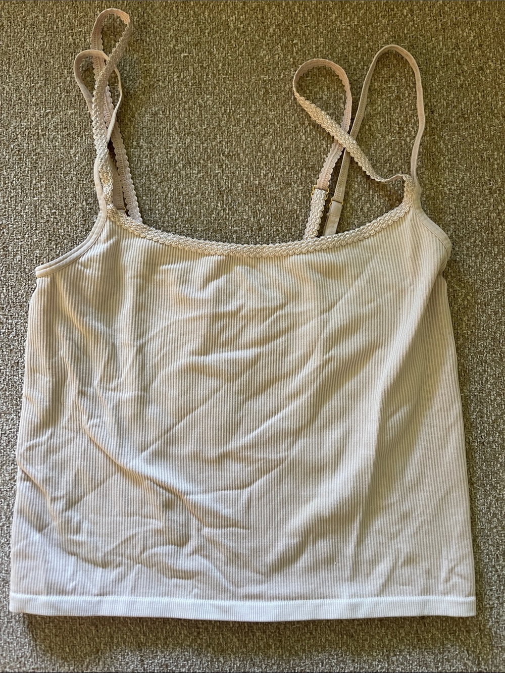Anthropologie Cream Ribbed Lace-Trim Camisole